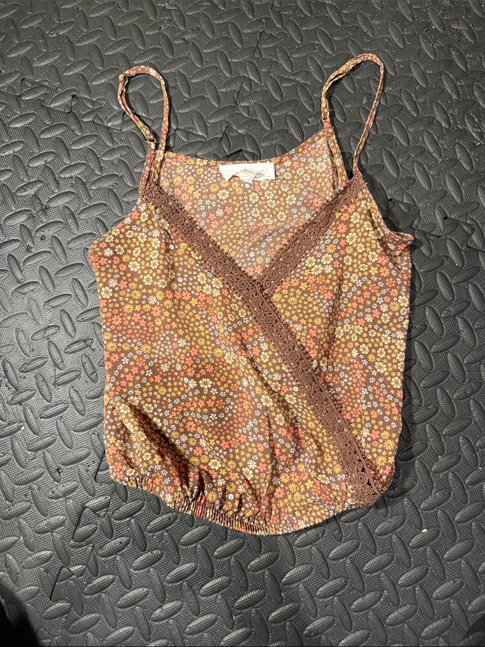 Pink Rose Brown Floral Lace-Trim Cami